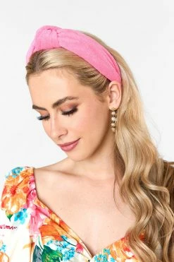 Lillian Knotted Terry Cloth Headband - Pink