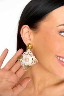 Rombo Statement Earrings - Pearl