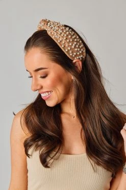 Charlotte Pearl Studded Headband - Tan