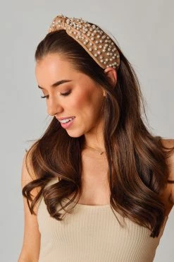 Charlotte Pearl Studded Headband - Tan -US Skirt Sales Store 0D5A2848
