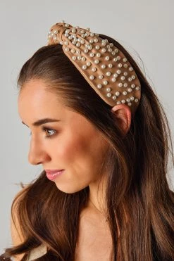 Charlotte Pearl Studded Headband - Tan -US Skirt Sales Store 0D5A2849