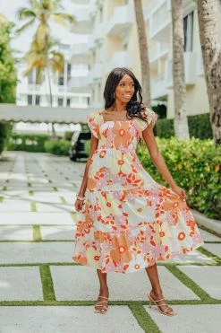 BuddyLove Brynn Ruffle Shoulder Midi Dress - Arboretum