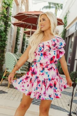 BuddyLove Sofia One Shoulder Ruffle Cocktail Dress - Circus