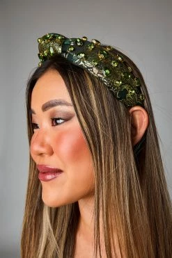Eleanor Brocade Crystal Headband - Green