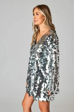 BuddyLove Bertie Sequin Short Dress - Silver Disco -US Skirt Sales Store 0D5A7163