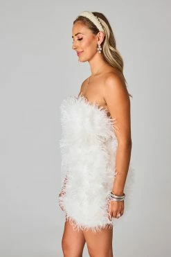 BuddyLove Celeste Feather Mini Dress - White -US Skirt Sales Store 0D5A7334