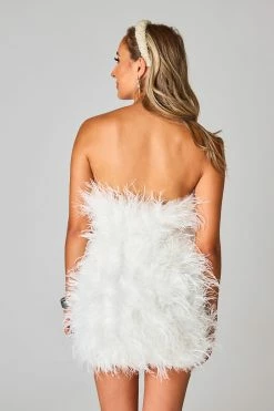 BuddyLove Celeste Feather Mini Dress - White -US Skirt Sales Store 0D5A7336
