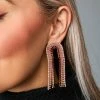 Rhinestone Chain Drop Earrings - Pink