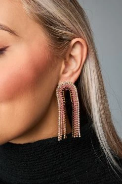 Rhinestone Chain Drop Earrings - Pink