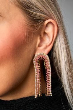 Rhinestone Chain Drop Earrings - Pink -US Skirt Sales Store 0D5A8869