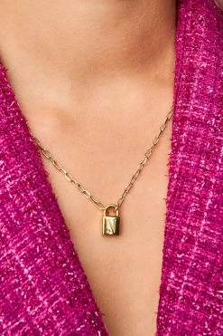 Lock Initial Necklace - Gold