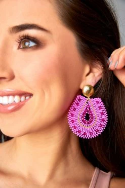 Marina Beaded Statement Earrings - Hot Pink