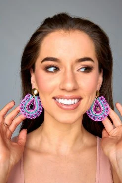 Marina Beaded Statement Earrings - Pink/Turquoise -US Skirt Sales Store 0D5A9193
