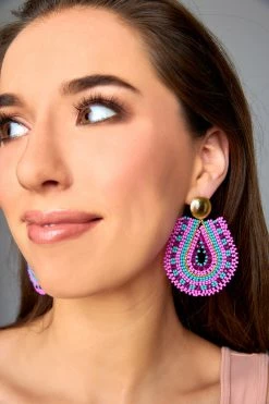Marina Beaded Statement Earrings - Pink/Turquoise