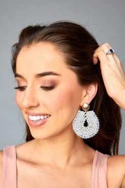 Marina Beaded Statement Earrings - White -US Skirt Sales Store 0D5A9196