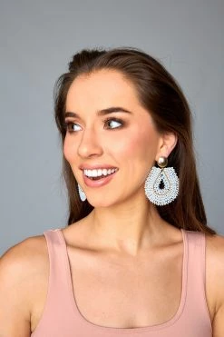 Marina Beaded Statement Earrings - White -US Skirt Sales Store 0D5A9200
