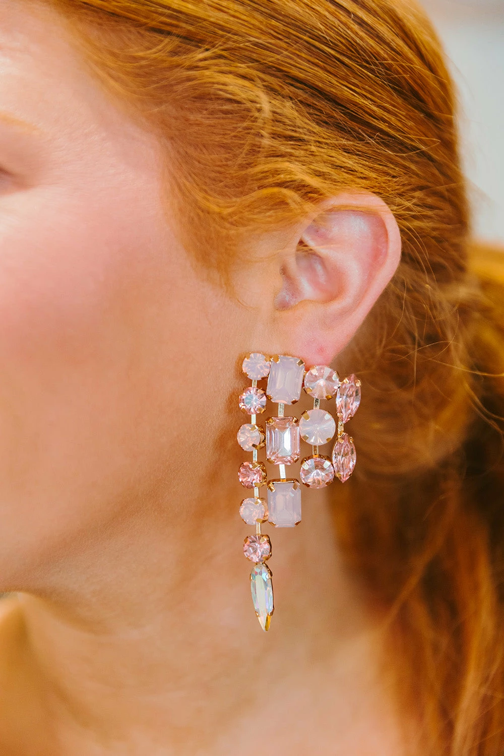 Jeweled Statement Earrings - Pink 4 Jeweled Statement Earrings - Pink - Image 2