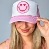Heart Eyes Happy Face Trucker Hat - Light Pink -US Skirt Sales Store 0D5A94981