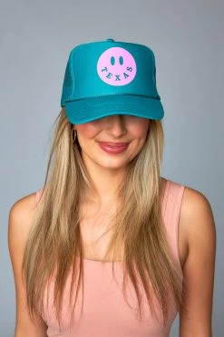 Texas Happy Face Trucker Hat - Teal