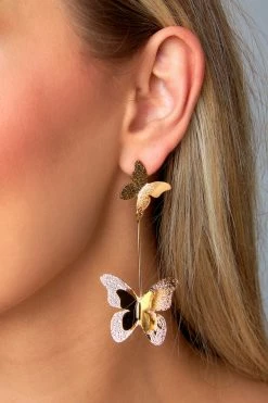 Double Butterfly Earrings - Gold