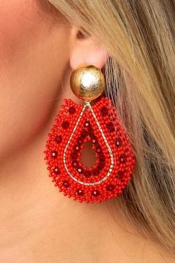 Marina Beaded Statement Earrings - Red