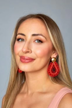 Marina Beaded Statement Earrings - Red -US Skirt Sales Store 0D5A9546
