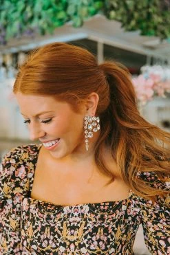 Jeweled Statement Earrings - Silver