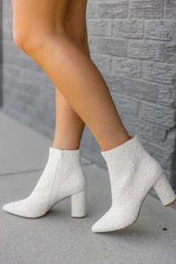 Cady Pearl Studded Booties - White