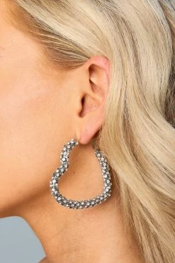 Crystal Heart Earrings - Silver