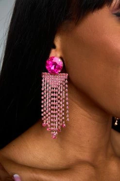 Bedazzled Statement Earrings - Fuchsia -US Skirt Sales Store 11.14Linesheet29911