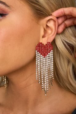 Falling In Love Heart Earrings - Red