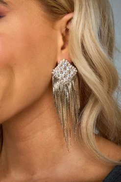 Diamond Fringe Statement Earrings - Gold