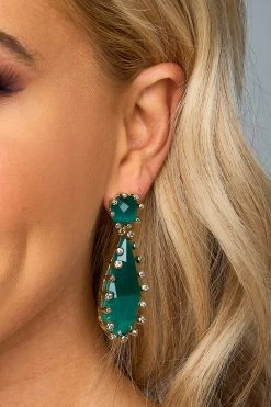 Teardrop Statement Earrings - Green -US Skirt Sales Store 11.14Linesheet3058