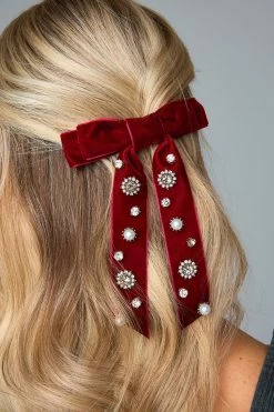 Velvet Bow Clip - Burgundy