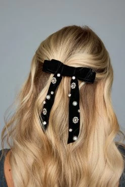 Velvet Bow Clip - Black