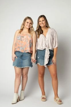 BuddyLove Sharon Distressed Denim Mini Skirt - Medium Wash -US Skirt Sales Store 2Q6A3726