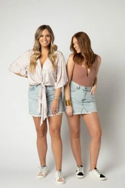 BuddyLove Sharon Distressed Denim Mini Skirt - Light Wash -US Skirt Sales Store 2Q6A3771