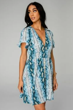 BuddyLove Alba Ruffled Sleeve Short Dress - Aquamarine -US Skirt Sales Store 2Q6A4807