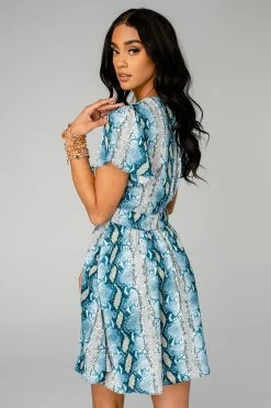 BuddyLove Alba Ruffled Sleeve Short Dress - Aquamarine -US Skirt Sales Store 2Q6A4816