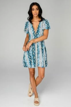 BuddyLove Alba Ruffled Sleeve Short Dress - Aquamarine -US Skirt Sales Store 2Q6A4820