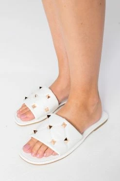 Castle Studded Slides - White