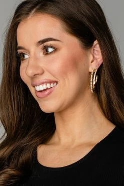 Carrie Double Crystal Hoop Earring - Gold