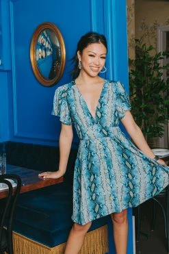 BuddyLove Alba Ruffled Sleeve Short Dress - Aquamarine