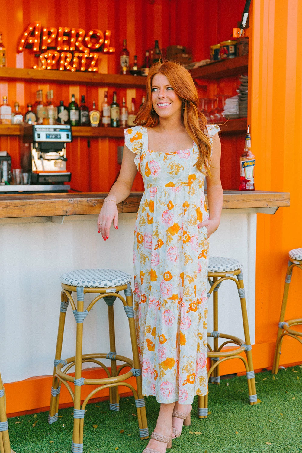 BuddyLove Anastasia Ruffle Shoulder Midi Dress - Creamsicle 4 BuddyLove Anastasia Ruffle Shoulder Midi Dress - Creamsicle - Image 2