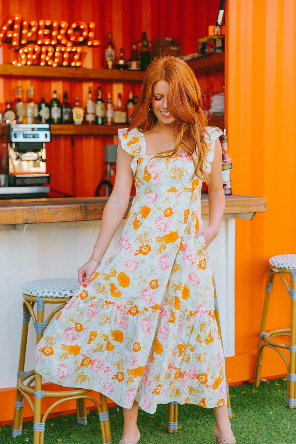 BuddyLove Anastasia Ruffle Shoulder Midi Dress - Creamsicle 3 BuddyLove Anastasia Ruffle Shoulder Midi Dress - Creamsicle