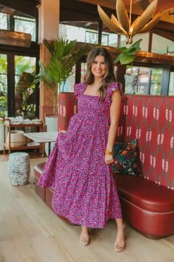 BuddyLove Anastasia Ruffle Shoulder Midi Dress - Thorn