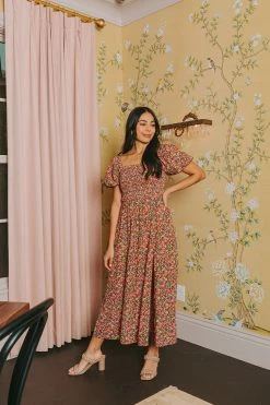 BuddyLove Babs Smocked Midi Dress - Rosebud