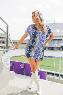 BuddyLove Baker V-Neck Shift Dress - Purple Boa