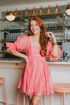 BuddyLove Betsy Puff Sleeve Babydoll Dress - Pink