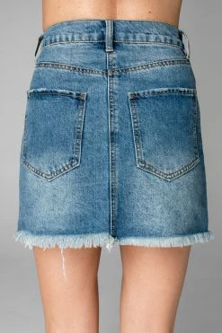 BuddyLove Sharon Distressed Denim Mini Skirt - Medium Wash -US Skirt Sales Store CG3068SharonMediumWashBack